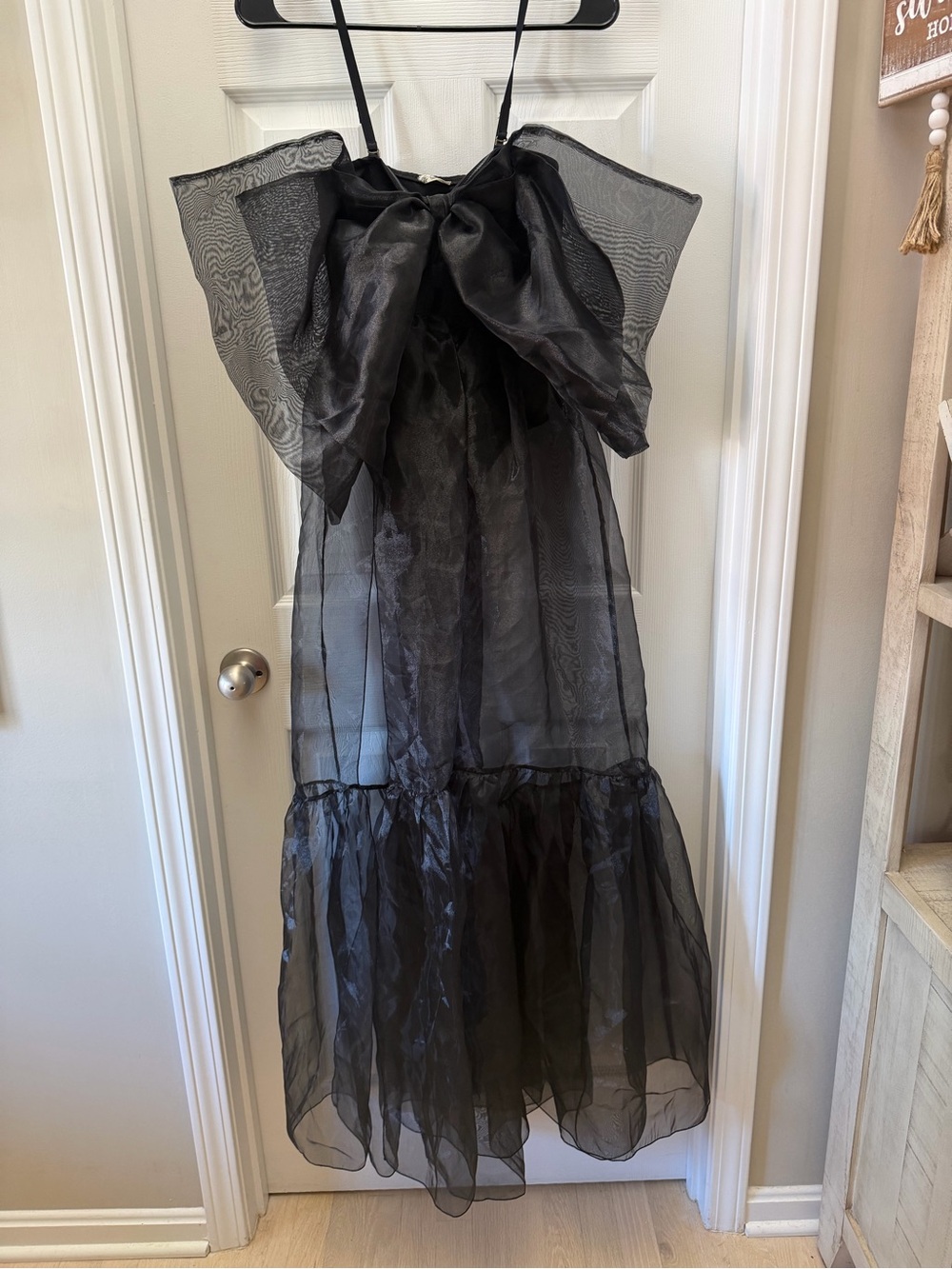 Intimately Free People Black Sheer Organza Bow Maxi Dress size XS